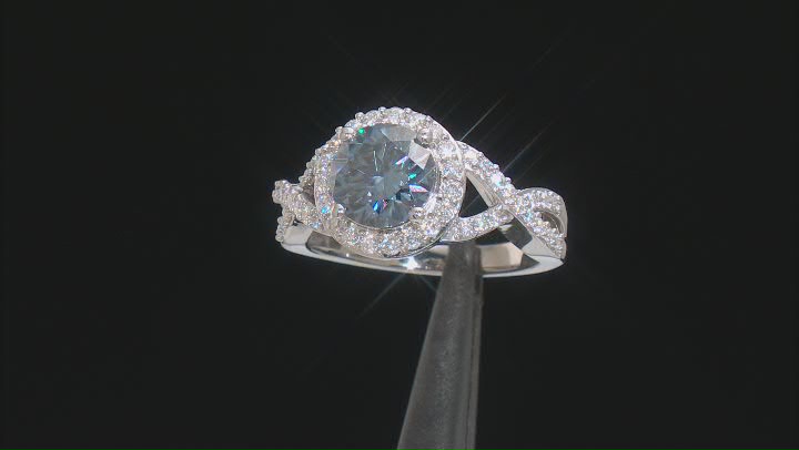 Blue and colorless moissanite platineve ring 2.58ctw DEW Video Thumbnail