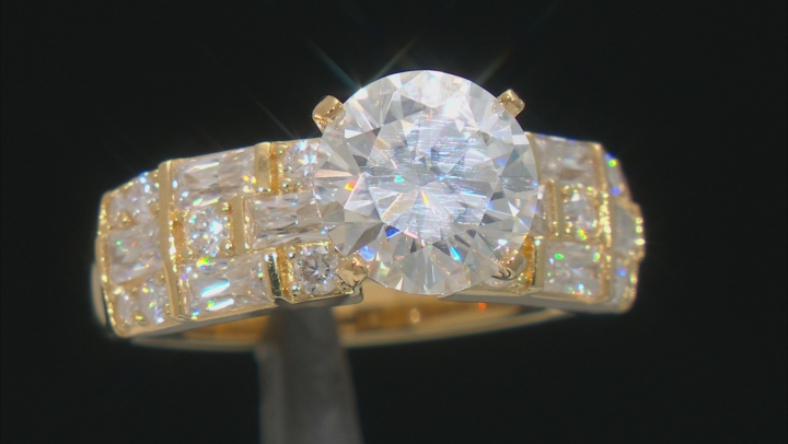 Moissanite 14k yellow gold over silver ring 3.80ctw DEW. Video Thumbnail