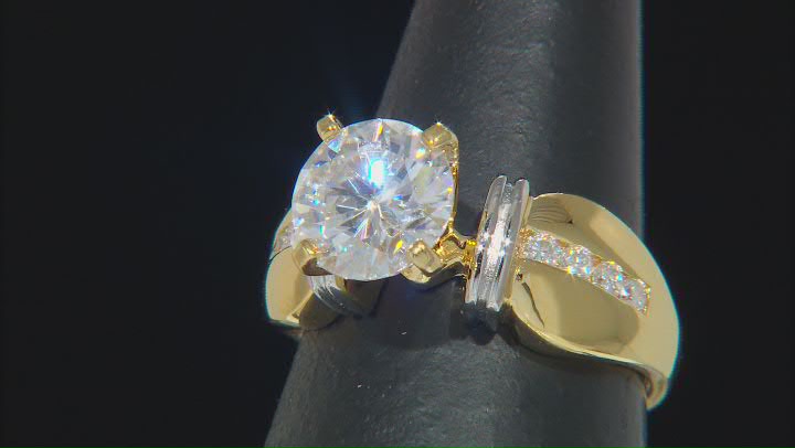 Moissanite 14k yellow gold over silver and platineve  ring 2.06ctw DEW. Video Thumbnail