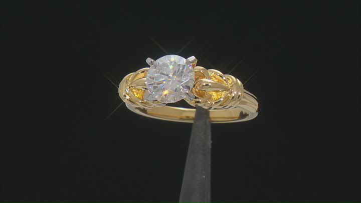 Moissanite 14k yellow gold over silver ring 1.90ct DEW. Video Thumbnail