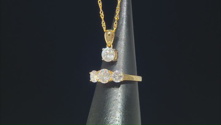 Moissanite 14k Yellow Gold Over Silver Ring and Pendant Set 2.60ctw DEW. Video Thumbnail