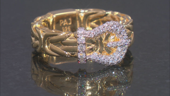 Moissanite 14k Yellow Gold Over Silver Buckle Ring .71ctw DEW Video Thumbnail