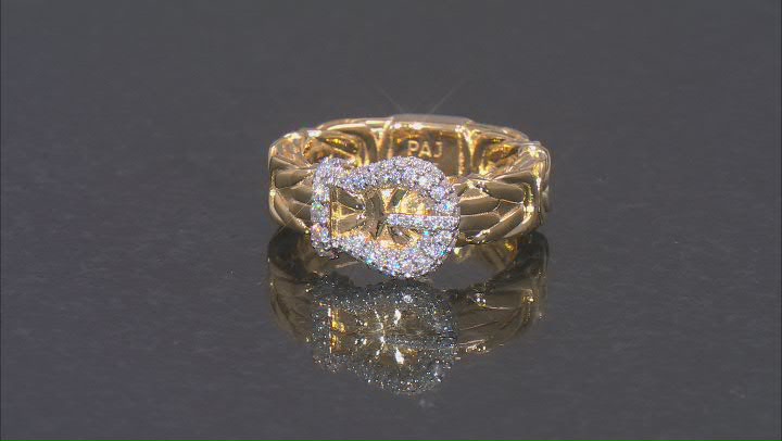 Moissanite 14k Yellow Gold Over Silver Buckle Ring .71ctw DEW Video Thumbnail