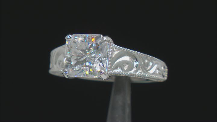 Moissanite Inferno cut Platineve Solitaire ring 2.82ct DEW. Video Thumbnail