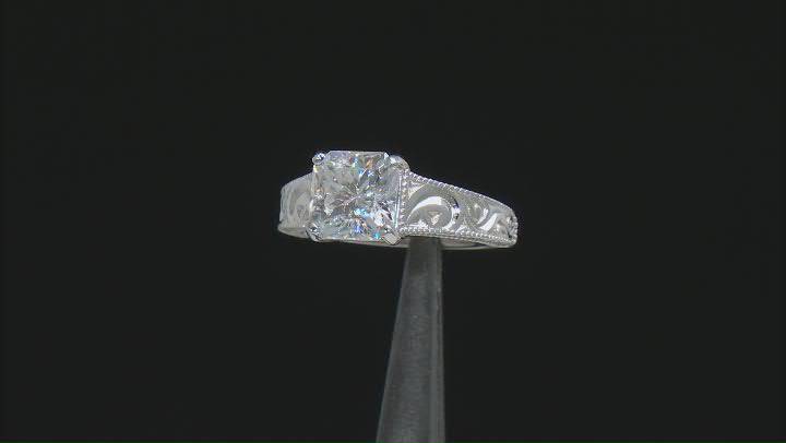 Moissanite Inferno cut Platineve Solitaire ring 2.82ct DEW. Video Thumbnail