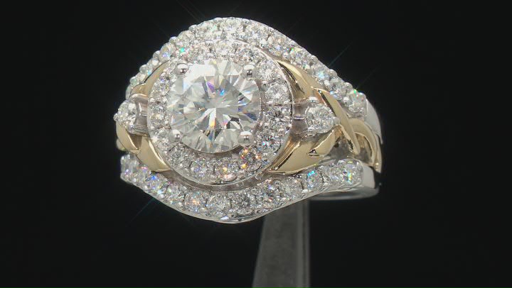 Moissanite platineve and 14k yellow gold over silver ring 3.25ctw DEW Video Thumbnail