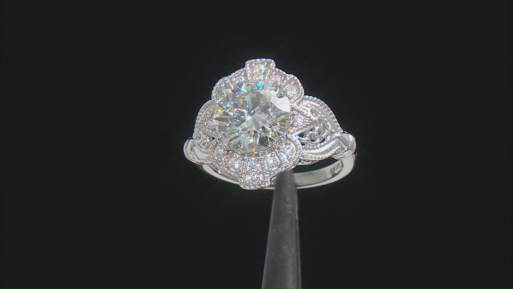 Moissanite platineve vintage style ring 3.88ctw DEW Video Thumbnail