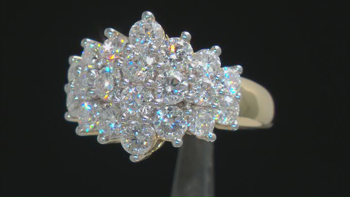 Moissanite 14k yellow gold over silver cluster ring 2.60ctw DEW Video Thumbnail