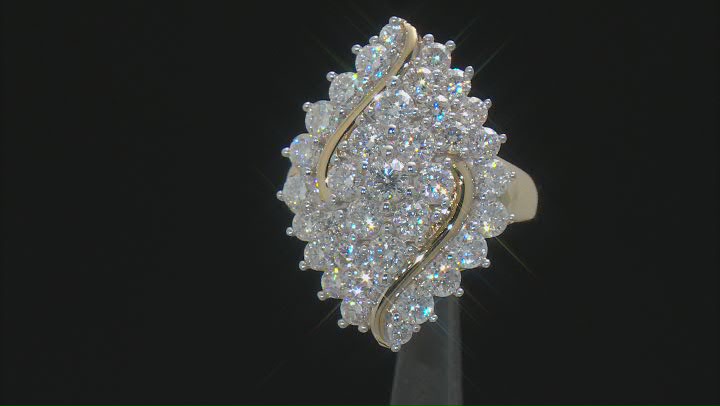 Moissanite 14k yellow gold over silver cocktail ring 2.86ctw DEW. Video Thumbnail