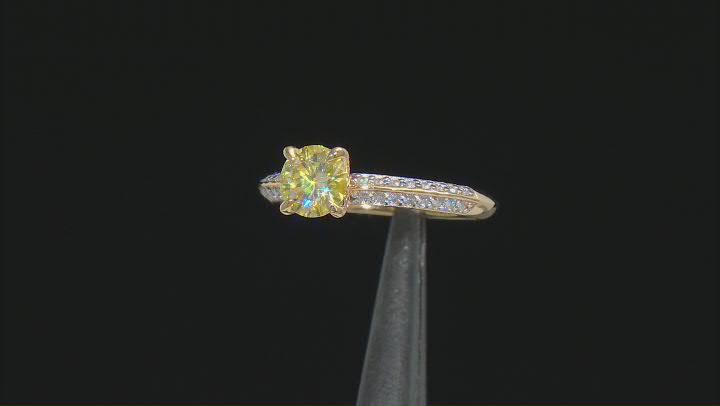 Yellow and colorless moissanite 14k yellow gold over sterling silver ring 1.32ctw DEW. Video Thumbnail