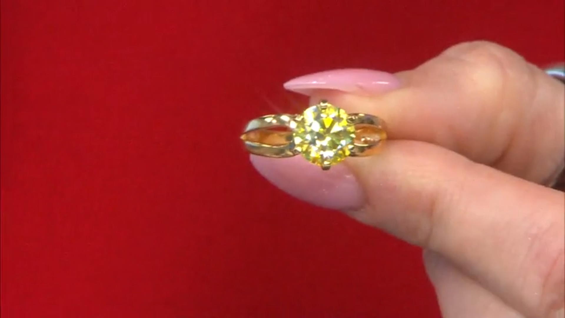 Yellow moissanite 14k yellow gold over sterling silver ring 2.70ct DEW. Video Thumbnail