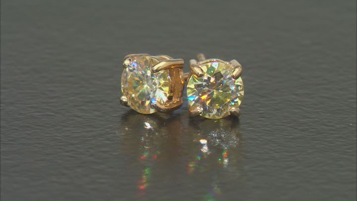 Yellow moissanite 14k yellow gold over sterling silver stud earrings 1.60ct DEW. Video Thumbnail