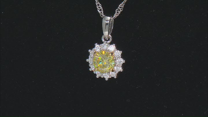 Yellow and colorless moissanite platineve halo pendant 1.16ctw DEW. Video Thumbnail