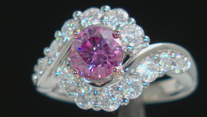 Pink and colorless moissanite platineve ring 2.44ctw DEW. Video Thumbnail