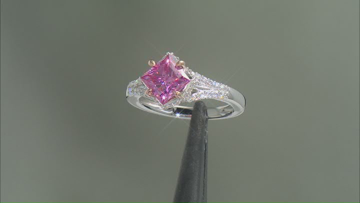 Pink and colorless moissanite platineve two tone ring 2.18ctw DEW. Video Thumbnail