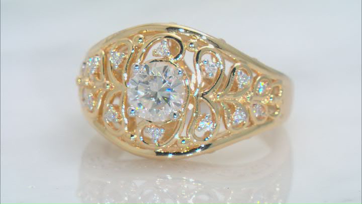 Moissanite 14k yellow gold over silver ring .94ctw DEW Video Thumbnail
