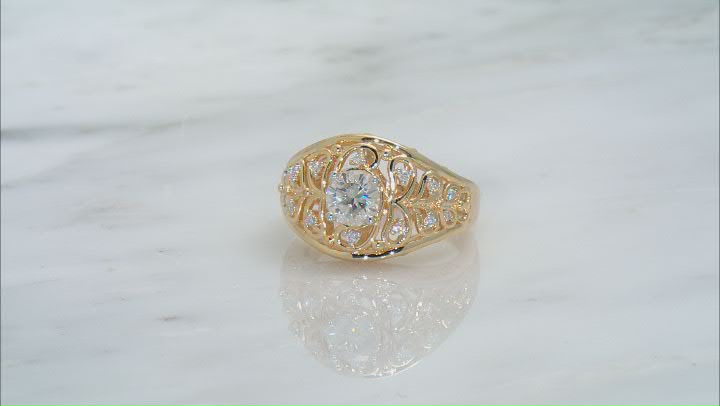 Moissanite 14k yellow gold over silver ring .94ctw DEW Video Thumbnail
