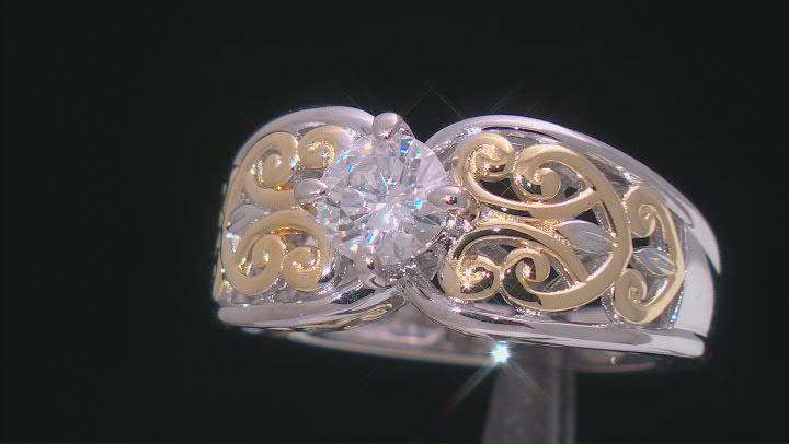 Moissanite platineve and 14k yellow gold over silver ring .80ct DEW Video Thumbnail