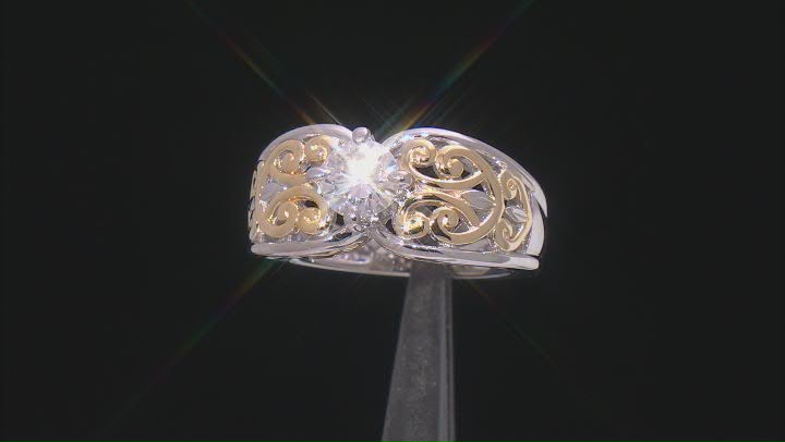 Moissanite platineve and 14k yellow gold over silver ring .80ct DEW Video Thumbnail