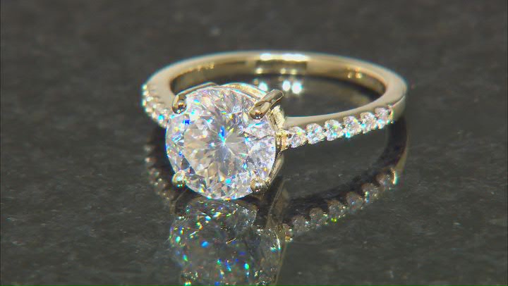 Moissanite Inferno Cut 14k Yellow Gold Over Silver  Ring 3.32ctw DEW. Video Thumbnail