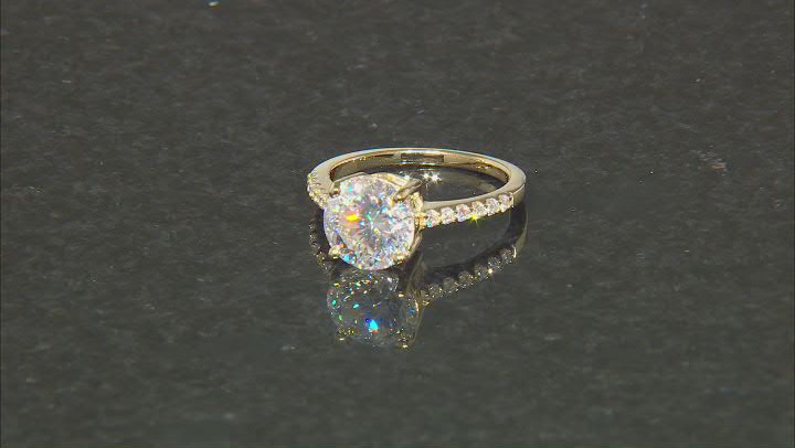 Moissanite Inferno Cut 14k Yellow Gold Over Silver  Ring 3.32ctw DEW. Video Thumbnail