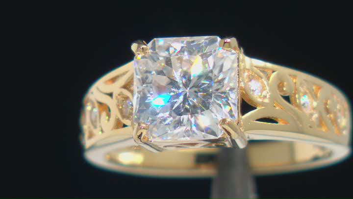 Moissanite Inferno Cut 14k Yellow Gold Over Silver  Ring 2.88ctw DEW. Video Thumbnail