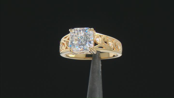 Moissanite Inferno Cut 14k Yellow Gold Over Silver  Ring 2.88ctw DEW. Video Thumbnail