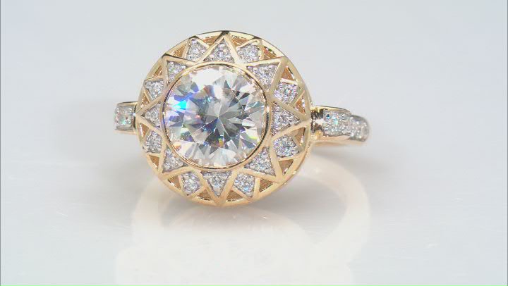 Moissanite 14k yellow gold over silver ring 4.54ctw DEW. Video Thumbnail