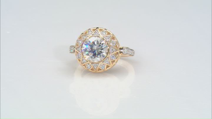 Moissanite 14k yellow gold over silver ring 4.54ctw DEW. Video Thumbnail