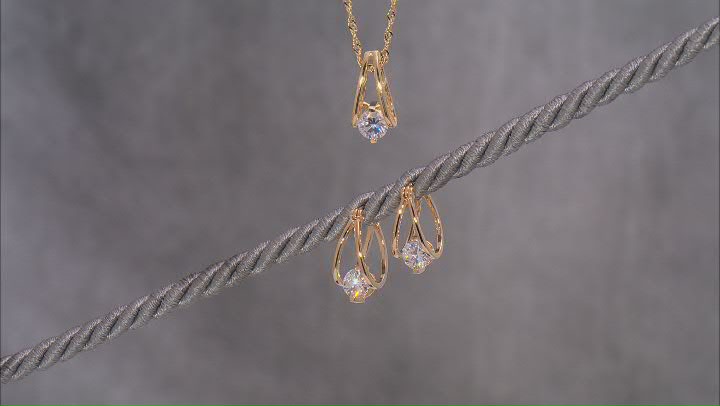 Moissanite 14k yellow gold over silver pendant and earring set 2.40ctw DEW. Video Thumbnail