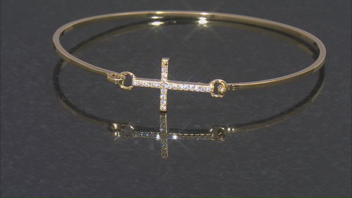 Moissanite 14k Yellow Gold Over Silver Cross Bangle Bracelet .22ctw DEW Video Thumbnail