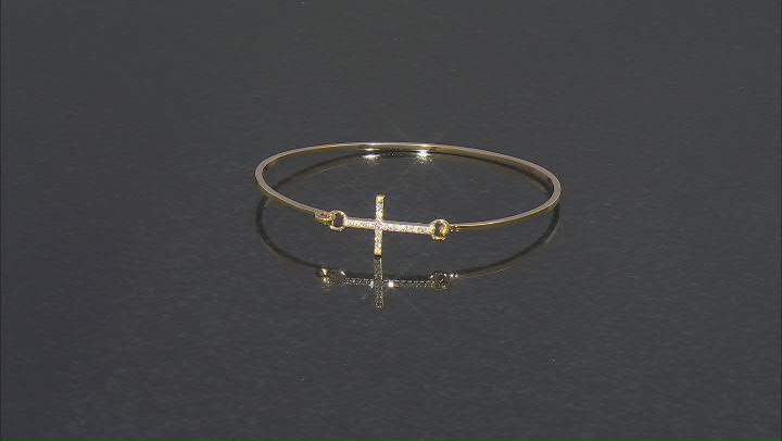 Moissanite 14k Yellow Gold Over Silver Cross Bangle Bracelet .22ctw DEW Video Thumbnail