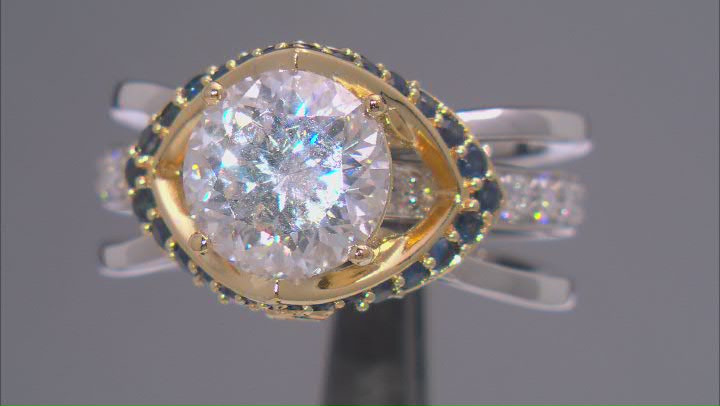 Moissanite and blue sapphire platineve two tone ring with interchangeable band 4.04ctw DEW. Video Thumbnail