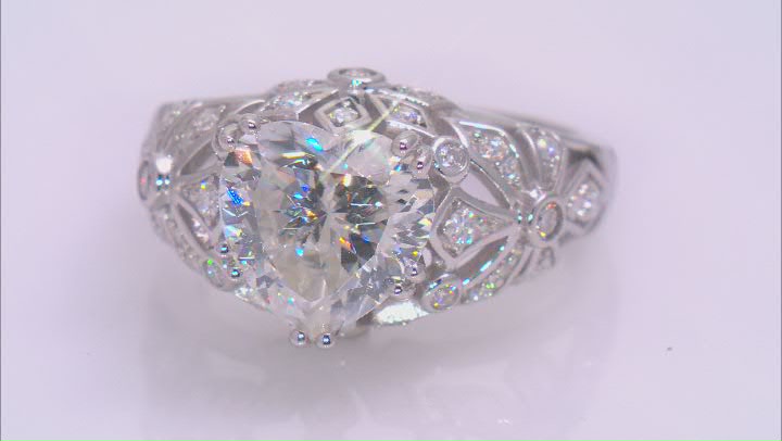 Moissanite Inferno Cut Platineve Heart Ring 4.37ctw DEW. Video Thumbnail