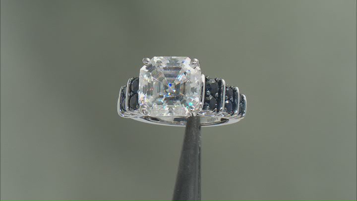 Moissanite And Blue Sapphire Platineve Ring 10.41ctw DEW Video Thumbnail