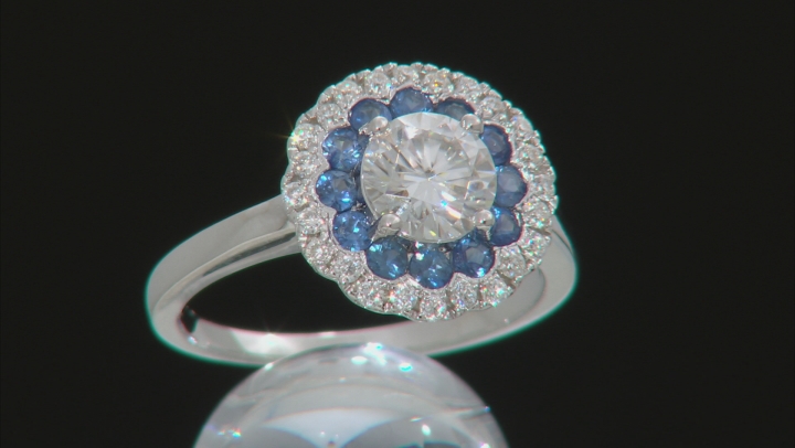 Moissanite And .54ctw Blue Sapphire Platineve Ring 1.24ctw D.E.W Video Thumbnail