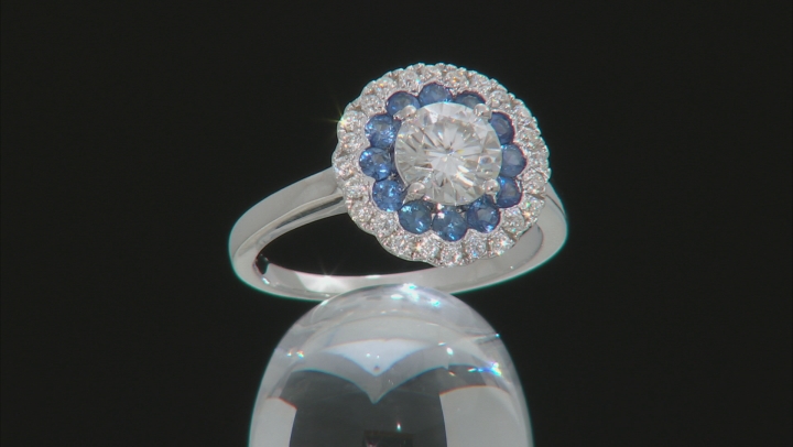 Moissanite And .54ctw Blue Sapphire Platineve Ring 1.24ctw D.E.W Video Thumbnail