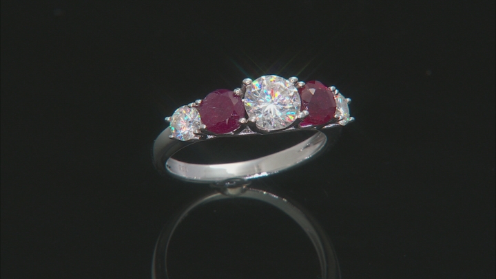 Moissanite And Ruby Platineve Ring 1.46ctw DEW Video Thumbnail