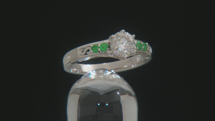Moissanite And Emerald Platineve Ring 1.00ctw D.E.W Video Thumbnail
