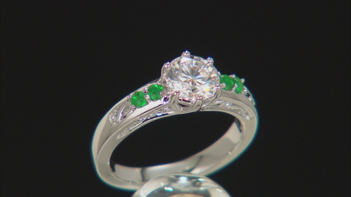 Moissanite And Emerald Platineve Ring 1.00ctw D.E.W Video Thumbnail