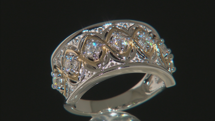 Moissanite Fire® .70ctw DEW Platineve® And 14k Yellow Gold Accent Over Platineve Ring Video Thumbnail