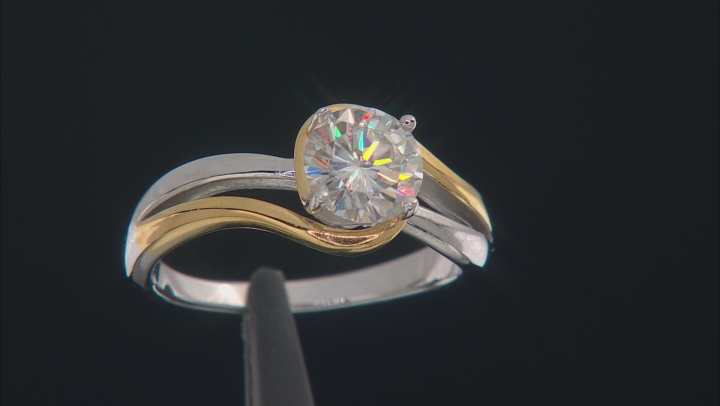 Moissanite Platineve And 14k Yellow Gold Two Tone Ring e 1.20ct DEW. Video Thumbnail