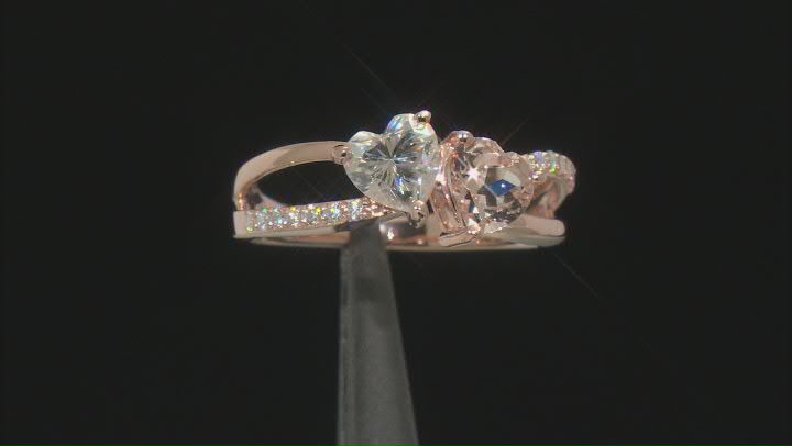 Moissanite Fire® .94ctw DEW And .70ctw Morganite 14k Rose Gold Over Sterling Silver Ring Video Thumbnail