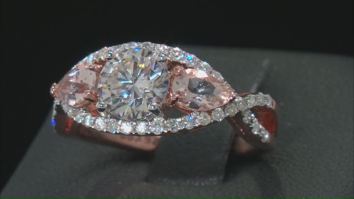 Moissanite Fire™ 1.60ctw DEW With .66ctw Morganite 14k Rose Gold Over Sterling Silver Ring Video Thumbnail