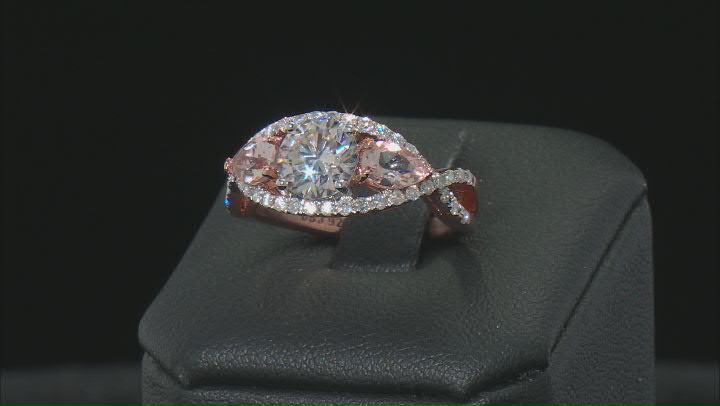 Moissanite Fire™ 1.60ctw DEW With .66ctw Morganite 14k Rose Gold Over Sterling Silver Ring Video Thumbnail