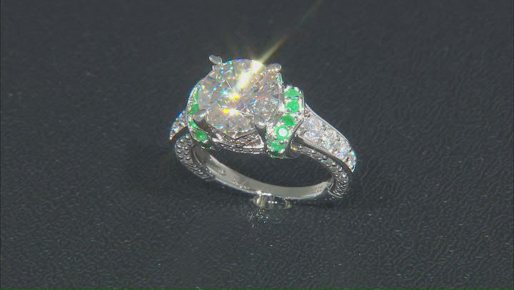 Moissanite and Emerald Platineve Ring 4.76ctw DEW Video Thumbnail