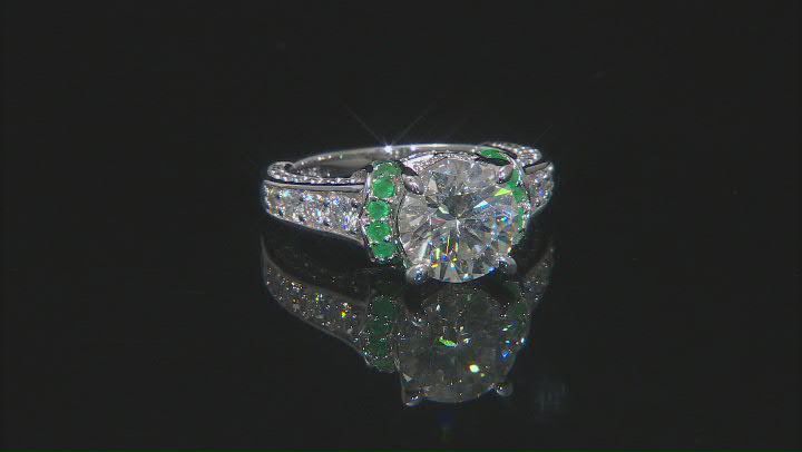 Moissanite and Emerald Platineve Ring 4.76ctw DEW Video Thumbnail