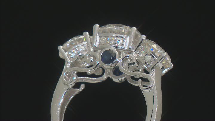 Moissanite And Blue Sapphire Platineve Ring 8.14ctw DEW. Video Thumbnail