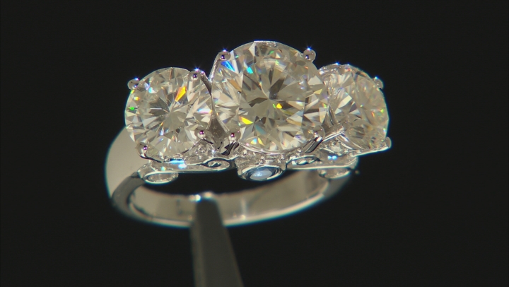Moissanite And Blue Sapphire Platineve Ring 8.14ctw DEW. Video Thumbnail