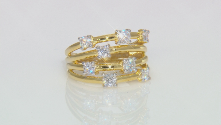 Moissanite 14k yellow gold over silver scatter design  ring .98ctw DEW. Video Thumbnail